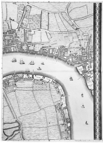 Eine Karte von Limehouse und Rotherhithe, London, 1746 von John Rocque